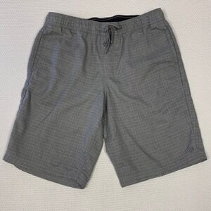 Hang Ten Mens L Grey Grid Quick Dry Elastic Waist Hybrid Walk Shorts